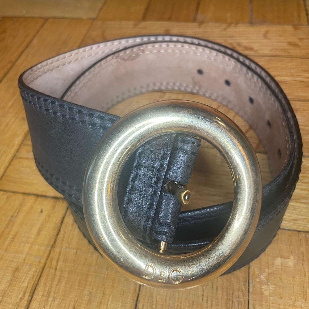 D&G brown Leather Belt with Gold Buckle